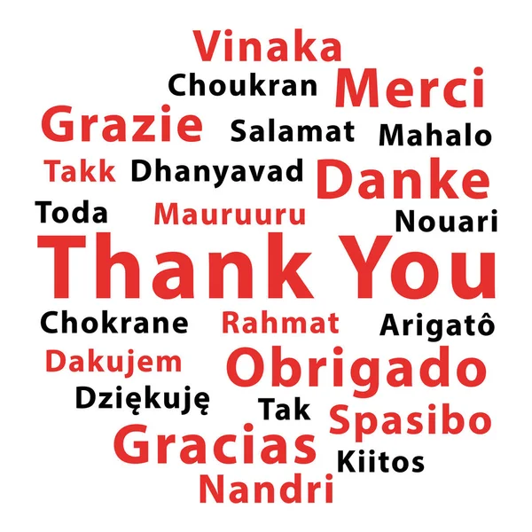 Dank Verschillende Talen Rode Zwarte Vector Word Cloud — Stockvector