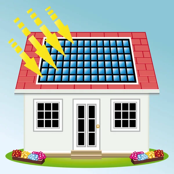 Paneles Solares Fotovoltaicos Techo Una Casa Ilustración Vectorial — Vector de stock