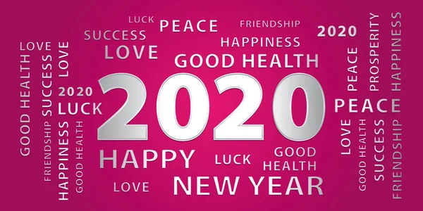 2020 Happy New Year pembe ve gümüş afiş. Vektör çizimi.