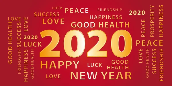 2020 Happy New Year Red Gold Banner Vector Illustration — Stock Vector