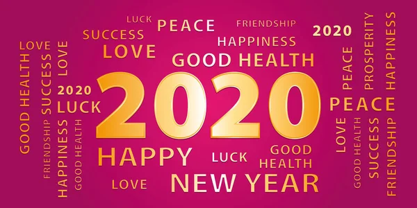 2020 Happy New Year Pink Gold Banner Vector Illustration — Stock Vector