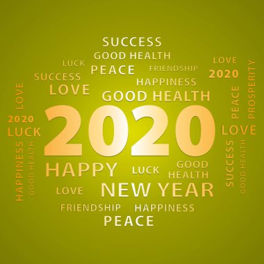 2020 Happy New Year yeşil ve altın tebrik kartı. Vektör çizimi.