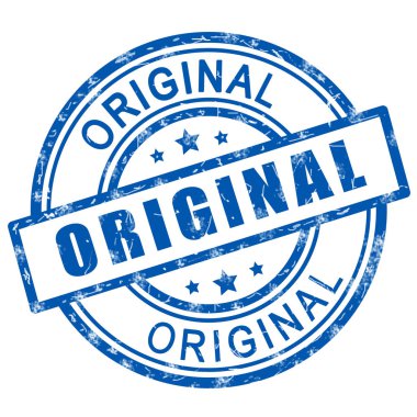 Orijinal pul. Mavi orijinal pul işareti simgesi.