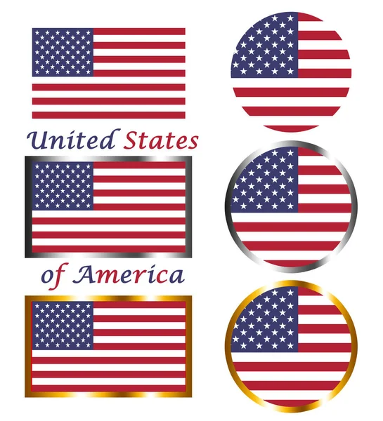 United States America Flags Flat Design Silver Golden Frames — Stock Photo, Image