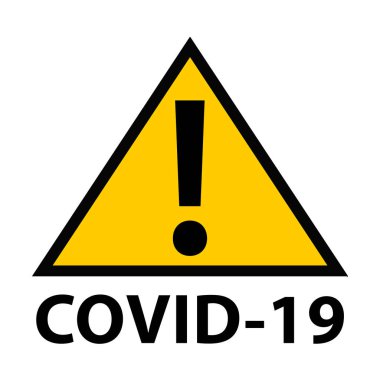 Covid-19 Coronavirus enfekte olmuş bölge. Sarı ve siyah dikkat erişim alanı paneli.