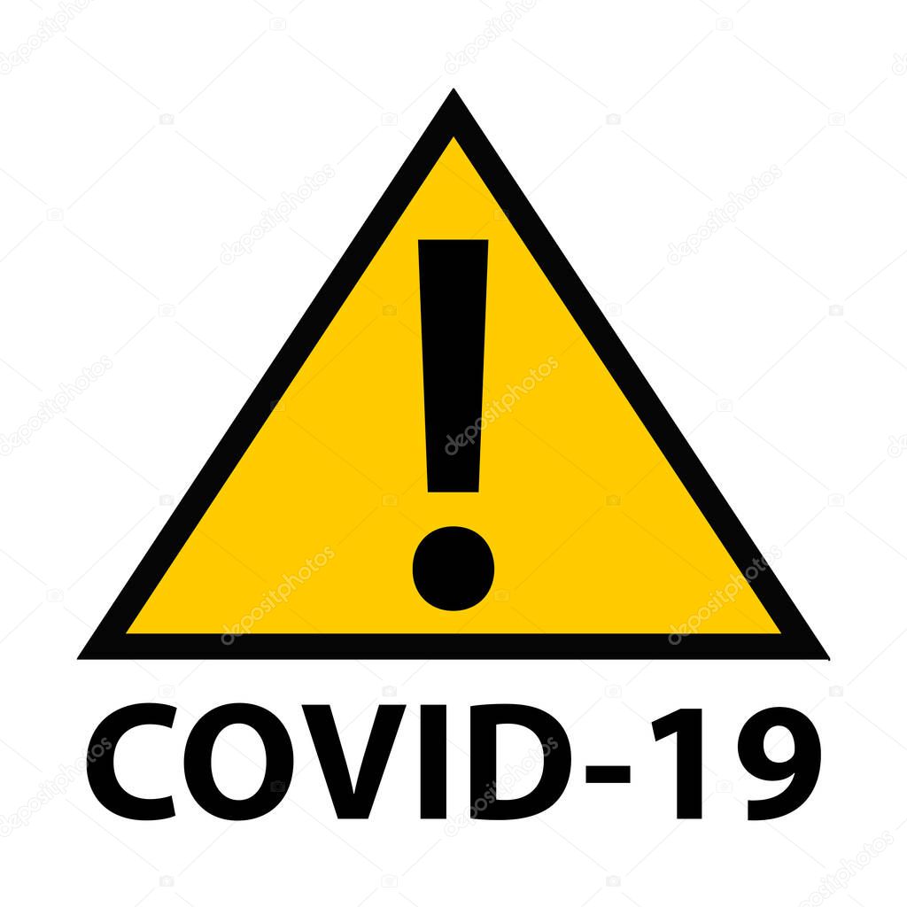 Covid-19 coronavirus infected area. Yellow and black attention access zone panel.
