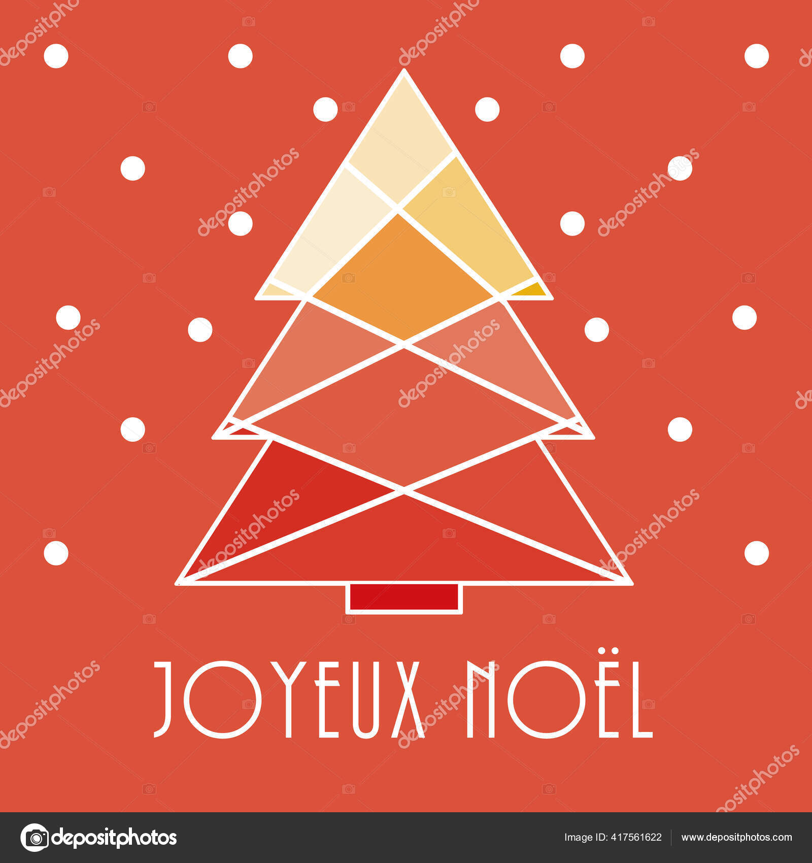 メリークリスマス フランス語だ グリーティングカード 赤トーン幾何学的な形状を持つモダンなクリスマスツリー ベクターイラスト ストックベクター C Albachiaraa