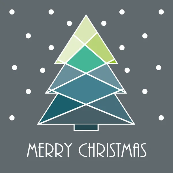 Frohe Weihnachten Grußkarte Vorhanden Moderner Weihnachtsbaum Mit Geometrischen Formen Blaugrauen — Stockvektor