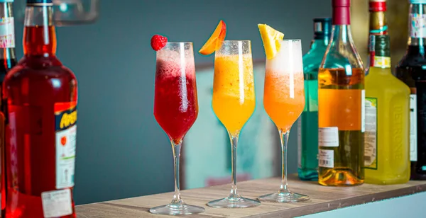 Colorful Summer Cocktails with Prosecco, Three Kind of Fruit Coc