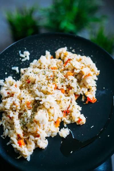 Homemade Chicken Risotto with Onion and Carrot on Dark Backgroun — стокове фото