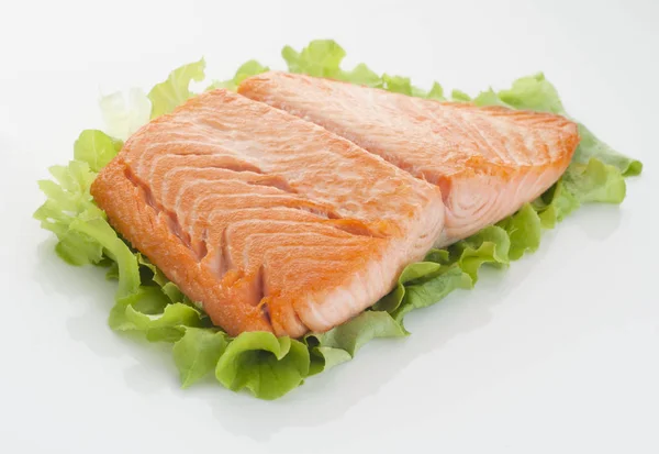 Piece Steamed Salmon Lettuce — Stock Photo, Image