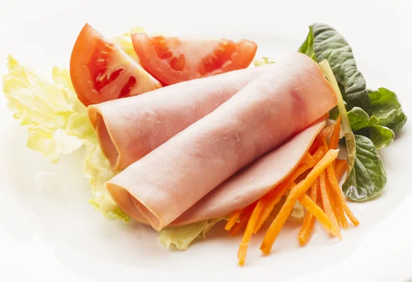 Vers Gezond Koude Salade Van Rauwe Groenten Turkije Ham — Stockfoto