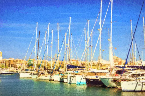 Jachtok, hajók pier kikötő resort Torrevieja, Spanyolország — Stock Fotó