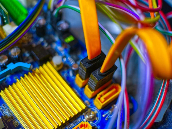 Bright and colorful wires from a computer