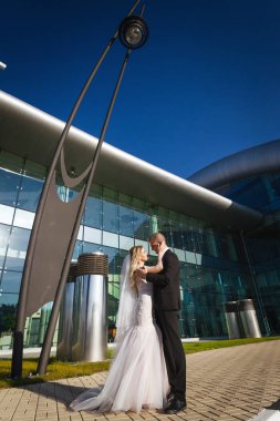 Gelin ve damat birbirine yakın fütüristik holding Binası