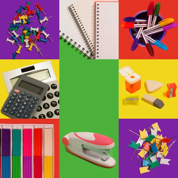 Back School Design Office Items Supplies Colorful Background Template Instagram — Stock Photo, Image