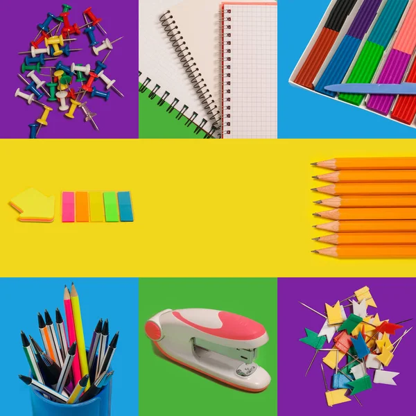 Back to school items on colorful background — Stock Photo, Image