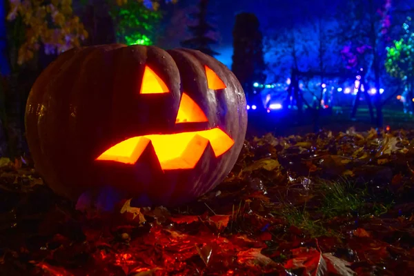 Sad Pumpkin Halloween Night — Stock Photo, Image