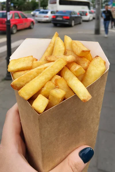 French Fries Hand Street Food — Stock Photo, Image