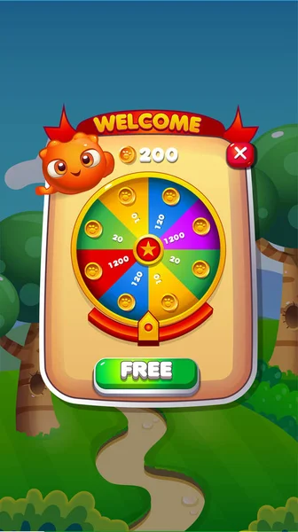 Spin wiel mobiele spel User Interface Gui activa Vector Eps 10 — Stockvector