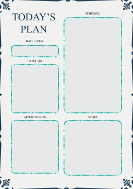 Günlük planlayıcısı şablon hazır için yazdırma alanı olan yapılacaklar listesi, zamanlama, faaliyetler, randevular için