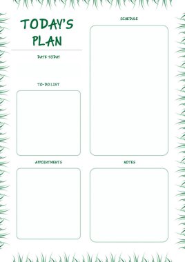 Günlük planlayıcısı şablon hazır için yazdırma alanı olan yapılacaklar listesi, zamanlama, faaliyetler, randevular için