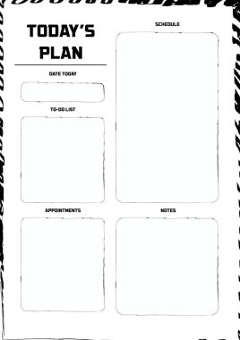 Günlük planlayıcısı şablon hazır için yazdırma alanı olan yapılacaklar listesi, zamanlama, faaliyetler, randevular için