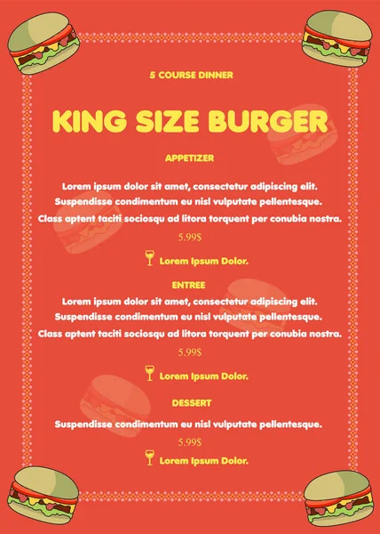 Burger Restaurant Menu gotowe do druku — Wektor stockowy
