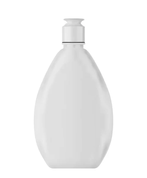 Garrafa de plástico branco com tampa, xampu, gel de chuveiro ou recipiente Chreme modelo Mock Up isolado no fundo branco fácil de editar —  Vetores de Stock