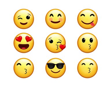 Genel Unicode Emoji kümesinde sosyal medya platformları, mobil oyunlar veya yazdırma hazır çıkartmalar