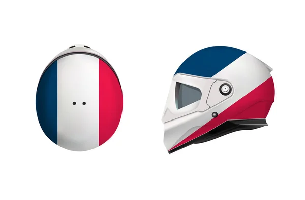 白いバイク フランスの国旗を持つ古典的なヘルメット。前面、背面と側面 — ストックベクタ
