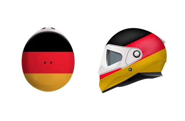 Vit motorcykel klassiska hjälm med Tyskland flagga. Fram, bak och sida Visa — Stock vektor