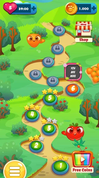 Fruit kwekerij voltooid scherm - mobiele spel activa — Stockvector