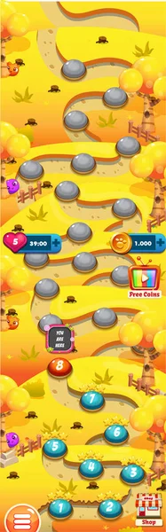 Niveau wereldkaart voor mobiele Games - activa - voor spel Reskin — Stockvector