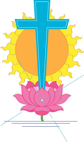 Croix Christian Sur Lotus Fleur Vectorielle Art — Image vectorielle