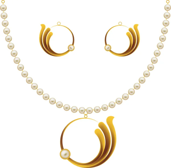 Collana Gioielli Oro Perla Orecchini Arte Vettoriale Pendente — Vettoriale Stock