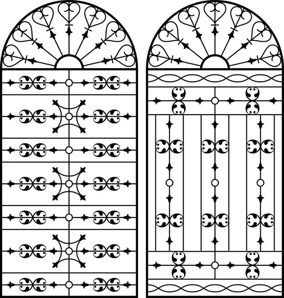 Πύλη επεξεργασμένου σιδήρου, φράχτη, πόρτα, παράθυρο, σχάρα, κάγκελα σχεδιασμού — Διανυσματικό Αρχείο