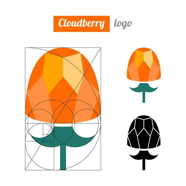 Cloudberry logosu, ikon, böğürtlen vektör çizimi. Düz dut logosu, yemek için ikon tasarımı. Altın oran.
