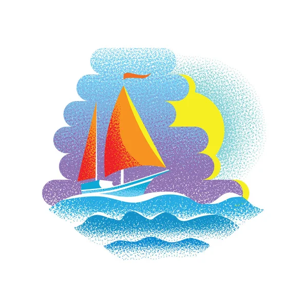 Illustrazione Minimalista Uno Yacht Mare — Vettoriale Stock