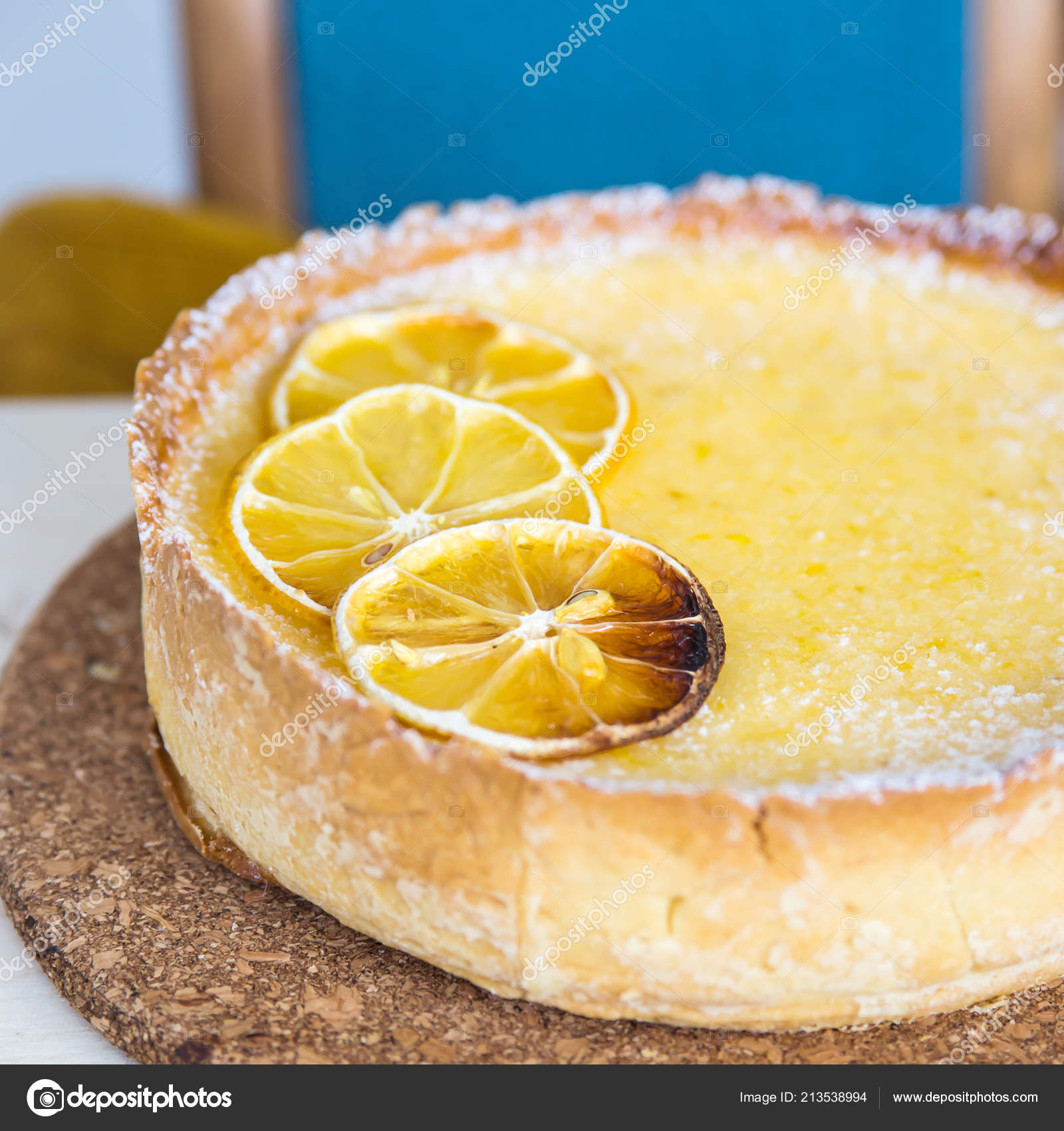 Lemon Tart Dried Lemons Decoration Top Home Baking Autumn Concept