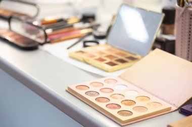 Makyaj sanatçısı için profesyonel dekoratif kozmetik - bir gölge paleti.