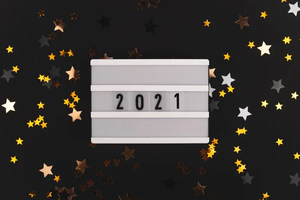 Black background with shiny stars - 2021 new year — Stock Photo, Image