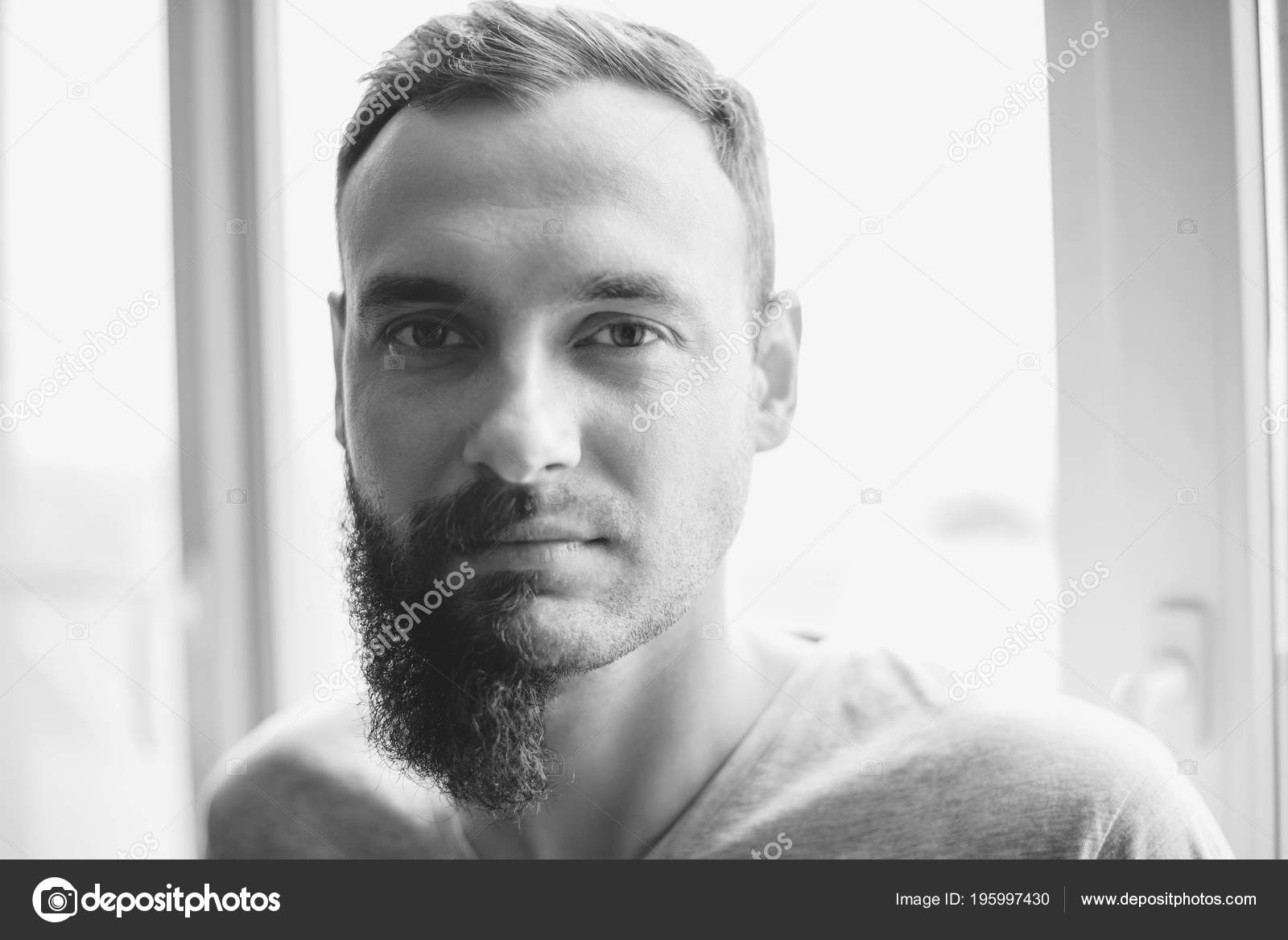 Handsome Man Half Beard Standing Front White Background Half His