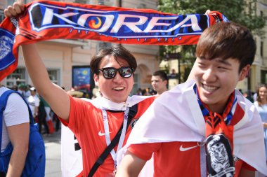23 Haziran 2018. Rusya. Rostov-on-Don. Hayranları FIFA Dünya Kupası'nda Güney Kore Millî Futbol Takımı. 