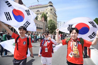 23 Haziran 2018. Rusya. Rostov-on-Don. Hayranları FIFA Dünya Kupası'nda Güney Kore Millî Futbol Takımı. 