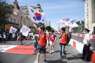 23 Haziran 2018. Rusya. Rostov-on-Don. Hayranları FIFA Dünya Kupası'nda Güney Kore Millî Futbol Takımı. 