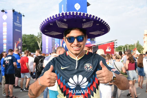 2018 ロストフ ロシア 国のフラグとファン祭りで飾られたひげメキシコ国民のフットボール チームのファン Fifa ワールド カップ — ストック写真