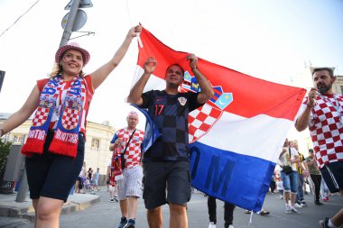 25 Haziran 2018. Rostov-on-Don. Rusya. Hırvat futbol taraftarları Dünya Kupası'nda Hırvatistan Milli Takımı destekler. Maçtan önce Sochi.
