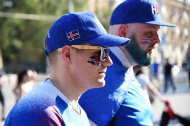 25 Haziran 2018. Rostov-on-Don. Rusya. İzlanda futbol taraftarları İzlanda FIFA Dünya Kupası'nda milli takım destek.