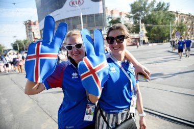 25 Haziran 2018. Rostov-on-Don. Rusya. İzlanda futbol taraftarları İzlanda FIFA Dünya Kupası'nda milli takım destek.